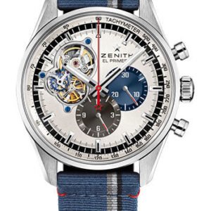 Zenith Chronomaster El Primero Open Watch - Steel - Silver Dial - Blue Fabric Strap - 03.2040.4061/69.C802