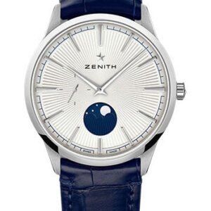 Zenith Elite Moonphase Watch - Steel - Silver Dial - Leather Strap - 03.3100.692/01.C922