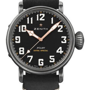 Zenith Pilot Type 20 Ton Up Watch - Aged Steel - Black Dial - Black Oily Nubuck Strap - 11.2432.679/21.C900