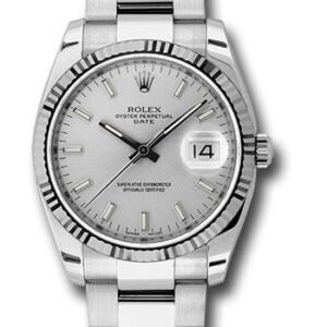 Rolex Date 34 Watch - Fluted Bezel - Silver Index Dial - 115234 sso