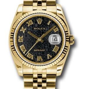 Rolex Yellow Gold Datejust 36 Watch - Fluted Bezel - Black Jubilee Roman Dial - Jubilee Bracelet - 116238 bkjrj