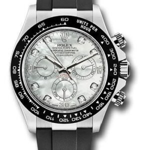 Rolex White Gold Cosmograph Daytona 40 Watch - Mother-of-Pearl Diamond Dial - Black Oysterflex Strap - 116519LN mdof