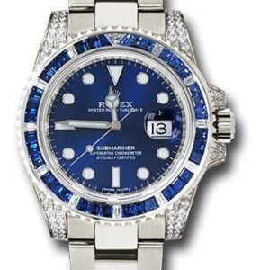 Rolex White Gold Submariner Date Watch - Sapphire And Diamond Bezel - Blue Dial - 116659 SABR bl