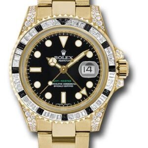 Rolex Yellow Gold GMT-Master II 40 Watch - Diamond And Black Sapphire Bezel - Black Dial - Oyster Bracelet - 116758SANR