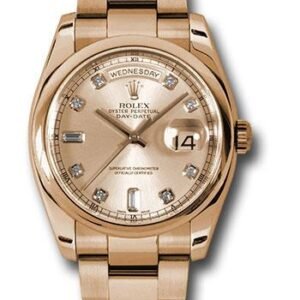 Rolex Pink Gold Day-Date 36 Watch - Domed Bezel - Pink Champagne Diamond Dial - Oyster Bracelet - 118205 chdo