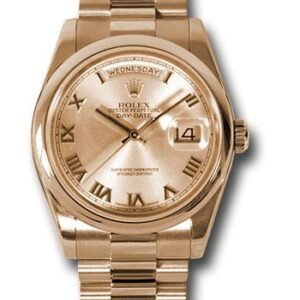 Rolex Pink Gold Day-Date 36 Watch - Domed Bezel - Pink Champagne Roman Dial - President Bracelet - 118205 chrp