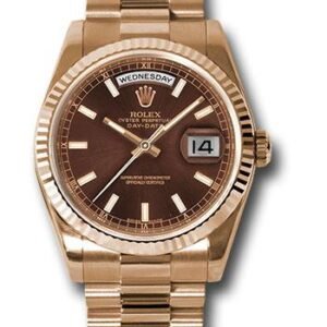 Rolex Everose Gold Day-Date 36 Watch - Fluted Bezel - Chocolate Index Dial - President Bracelet - 118235 choip
