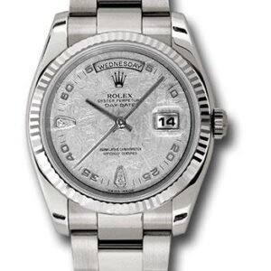 Rolex White Gold Day-Date 36 Watch - Fluted Bezel - Meteorite Diamond Dial - Oyster Bracelet - 118239 mtado