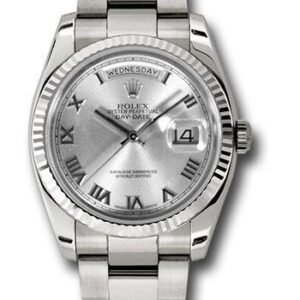 Rolex White Gold Day-Date 36 Watch - Fluted Bezel - Rhodium Roman Dial - Oyster Bracelet - 118239 rro