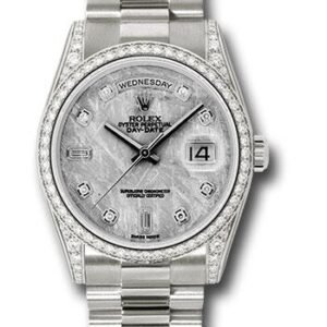 Rolex White Gold Day-Date 36 Watch -  Bezel - Meteorite Diamond Dial - President Bracelet - 118389 mtdp