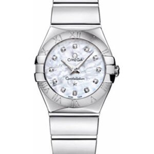 Omega Ladies Constellation Polished Quartz Watch - 24 mm Polished Steel Case - Mother-Of-Pearl Diamond Dial - Steel Bracelet - 123.10.24.60.55.002
