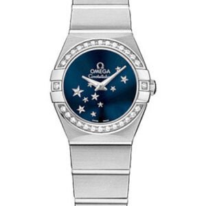 Omega Ladies Constellation Star ORBIS Collection Watch - 24 mm Brushed Steel Case - Diamond Bezel - Blue Dial - 123.15.24.60.03.001