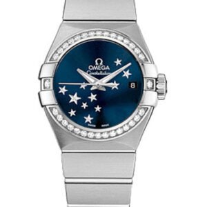 Omega Constellation Co-Axial Star ORBIS Collection Watch - 27 mm Brushed Steel Case - Diamond Bezel - Blue Dial - 123.15.27.20.03.001