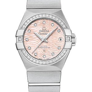 Omega Constellation Co-Axial Watch - 27 mm Steel Case - Diamond-Set Bezel - Pink Mother-Of-Pearl Dial - 123.15.27.20.57.002