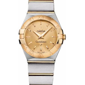 Omega Ladies Constellation Quartz Watch - 24 mm Brushed Steel And Yellow Gold Case - Champagne Dial - 123.20.24.60.08.001