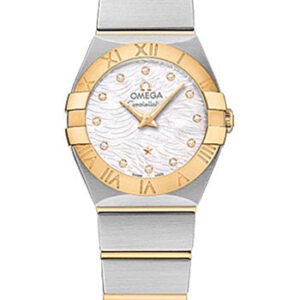 Omega Constellation Quartz Watch - 24 mm Steel Case - 18K Yellow Gold Bezel - Mother-Of-Pearl Diamond Dial - 123.20.24.60.55.008