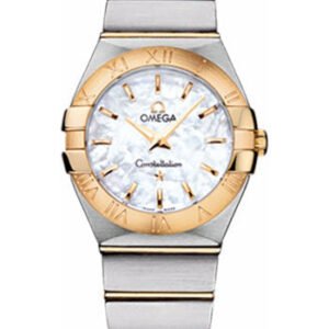 Omega Ladies Constellation Quartz Watch - 27 mm Brushed Steel And Yellow Gold Case - Mother-Of-Pearl Dial - 123.20.27.60.05.002