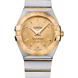 Omega Ladies Constellation Quartz Watch - 27 mm Brushed Steel And Yellow Gold Case - Champagne Dial - 123.20.27.60.08.001