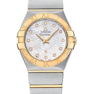 Omega Constellation Quartz Watch - 27 mm Steel Case - Yellow Gold Bezel - Mother-Of-Pearl Diamond Dial - 123.20.27.60.55.008