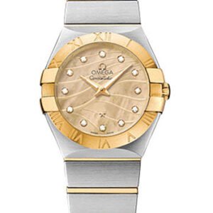 Omega Constellation Quartz 27 mm Watch - 27.0 mm Steel And Yellow Gold Case - 18K Yellow Gold Bezel - Champagne Mother-Of-Pearl Diamond Dial - Steel Bracelet - 123.20.27.60.57.001