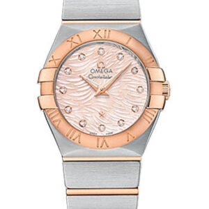 Omega Constellation Quartz Watch - 27 mm Steel Case - 18K Red Gold Bezel - Pink Mother-Of-Pearl Diamond Dial - 123.20.27.60.57.004