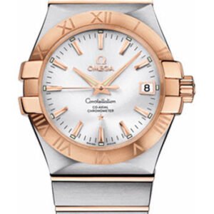 Omega Gents Constellation Chronometer Watch - 35 mm Brushed Steel And Red Gold Case - Silver Dial - 123.20.35.20.02.001