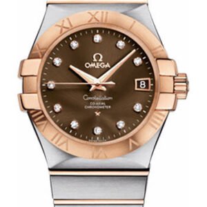Omega Gents Constellation Chronometer Watch - 35 mm Brushed Steel And Red Gold Case - Brown Diamond Dial - 123.20.35.20.63.001