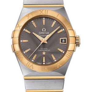 Omega Constellation Co-Axial Watch - 38 mm Steel Case - 18K Yellow Gold Bezel - Grey Dial - 123.20.38.21.06.001