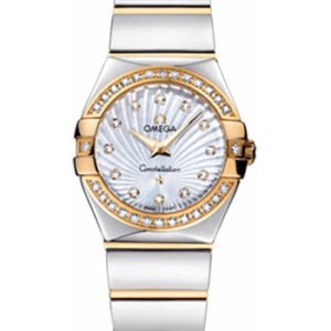 Omega Ladies Constellation Polished Quartz Watch - 24 mm Polished Steel And Yellow Gold Case - Diamond Bezel - Mother-Of-Pearl Diamond Dial - Steel And Yellow Gold Bracelet - 123.25.24.60.55.008