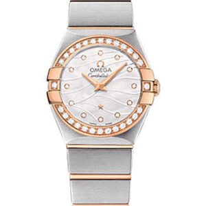 Omega Constellation Quartz Watch - 24 mm Steel And Red Gold Case - Diamond-Set Red Gold Bezel - Mother-Of-Pearl Diamond Dial - Steel Bracelet - 123.25.24.60.55.012