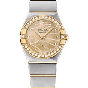 Omega Constellation Quartz Watch - 24 mm Steel And Yellow Gold Case - Diamond-Set Yellow Gold Bezel - Champagne Mother-Of-Pearl Diamond Dial - Steel Bracelet - 123.25.24.60.57.001