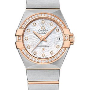 Omega Constellation Co-Axial Watch - 27 mm Steel Case - Diamond-Set 18K Red Gold Bezel - Mother-Of-Pearl Diamond Dial - 123.25.27.20.55.006