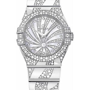 Omega Ladies Constellation Luxury Edition Watch - 27 mm White Gold Case - Snow-Set Diamond Bezel - Mother-Of-Pearl Diamond Dial - 123.55.27.60.55.012