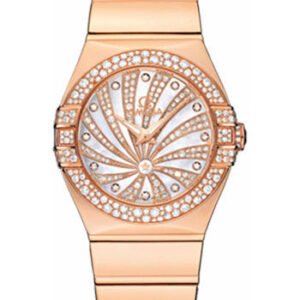Omega Ladies Constellation Luxury Edition Watch - 27 mm Red Gold Case - Snow-Set Diamond Bezel - Mother-Of-Pearl Diamond Dial - 123.55.27.60.55.013