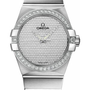Omega Gents Constellation Jewellery Watch - 38 mm Brushed White Gold Case - Diamond Bezel - Diamond Paved Dial - 123.55.38.20.99.001