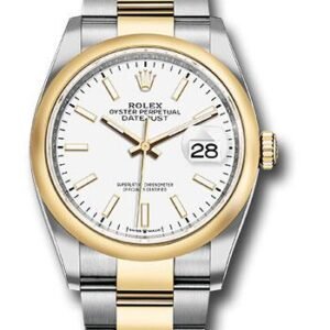 Rolex Steel and Yellow Gold Rolesor Datejust 36 Watch - Domed Bezel - White Index Dial - Oyster Bracelet - 126203 wio