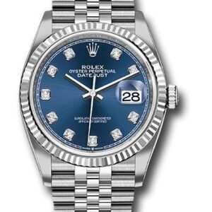 Rolex Steel Datejust 36 Watch - Fluted Bezel - Blue Diamond Dial - Jubilee Bracelet - 2019 Release - 126234 bldj