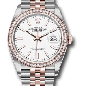 Rolex Steel and Everose Rolesor Datejust 36 Watch - Diamond Bezel - White Index Dial - Jubilee Bracelet - 126281RBR wij
