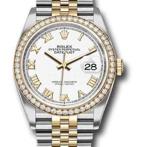 Rolex Steel and Yellow Gold Rolesor Datejust 36 Watch - Yellow Diamond Bezel - White Roman Dial - Jubilee Bracelet - 126283RBR wrj