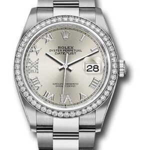 Rolex Steel Datejust 36 Watch - Diamond Bezel - Silver Diamond Roman VI and IX Dial - Oyster Bracelet - 2019 Release - 126284RBR sdr69o