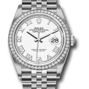 Rolex Steel Datejust 36 Watch - Diamond Bezel - White Roman Dial - Jubilee Bracelet - 2019 Release - 126284RBR wrj
