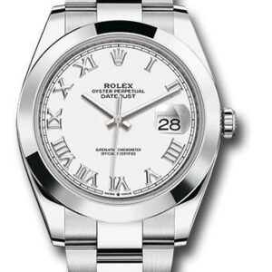Rolex Steel Datejust 41 Watch - Smooth Bezel - White Roman Dial - Oyster Bracelet - 126300 wro
