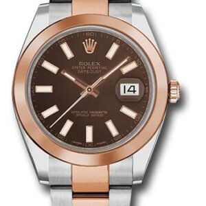 Rolex Steel and Everose Rolesor Datejust 41 Watch - Smooth Bezel - Chocolate Index Dial - Oyster Bracelet - 126301 choio