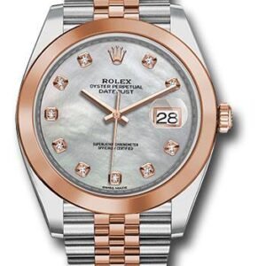 Rolex Steel and Everose Gold Rolesor Datejust 41 Watch - Smooth Bezel - Mother-of-Pearl Diamond Dial - Jubilee Bracelet - 126301 mdj