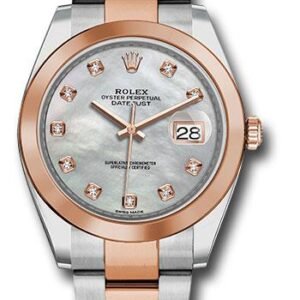 Rolex Steel and Everose Gold Rolesor Datejust 41 Watch - Smooth Bezel - Mother-of-Pearl Diamond Dial - Oyster Bracelet - 126301 mdo