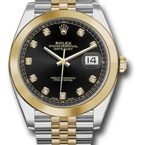 Rolex Steel and Yellow Gold Rolesor Datejust 41 Watch - Smooth Bezel - Black Diamond Dial - Jubilee Bracelet - 126303 bkdj