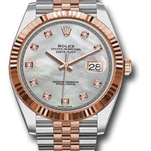 Rolex Steel and Everose Rolesor Datejust 41 Watch - Fluted Bezel - Mother-Of-Pearl Diamond Dial - Jubilee Bracelet - 126331 mdj
