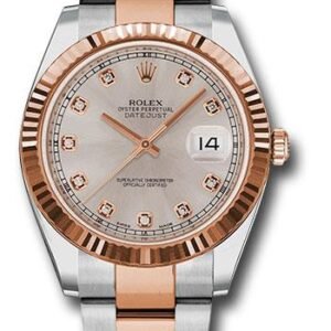 Rolex Steel and Everose Rolesor Datejust 41 Watch - Fluted Bezel - Sundust Diamond Dial - Oyster Bracelet - 126331 sudo
