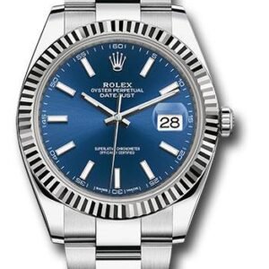 Rolex Steel and White Gold Rolesor Datejust 41 Watch - Fluted Bezel - Blue Index Dial - Oyster Bracelet - 126334 blio