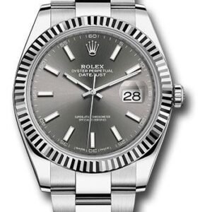 Rolex Steel and White Gold Rolesor Datejust 41 Watch - Fluted Bezel - Dark Rhodium Index Dial - Oyster Bracelet - 126334 dkrio